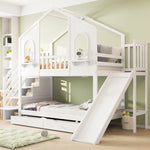 Children's Bunk Bed 90x200 House Shape with Ladder & Slide, White