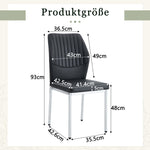 Set of 4 Stylish Dining Chairs with Vertical Embossing and Metal Legs, Black and Silver