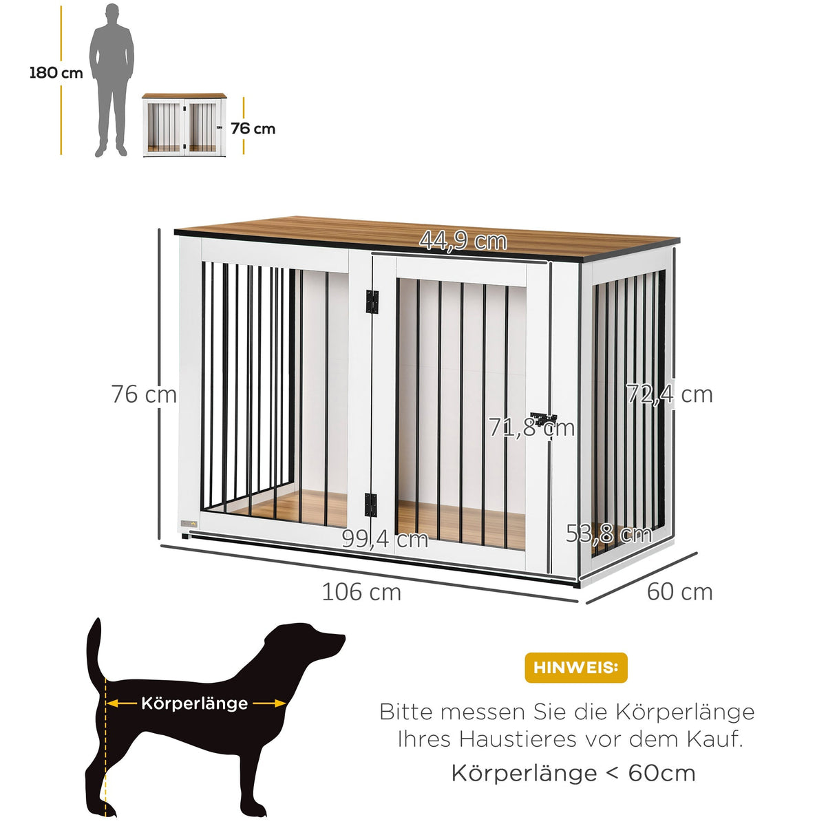 Indoor Dog Cage, Lockable Doors, Chipboard, Dark Walnut + White