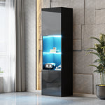 Display Cabinet, Freestanding with LED Lighting, 1 Glass Shelf, Black