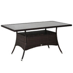 Dining Table, Poryrattan Glass 150x85x74cm Safety Glass, Brown/Black
