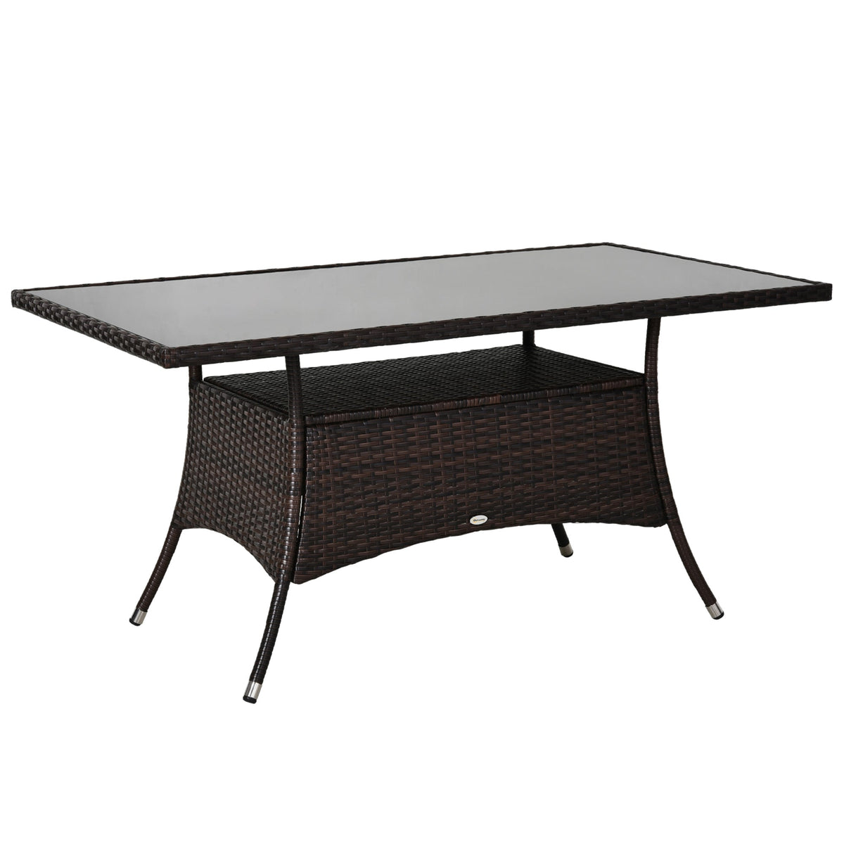 Dining Table, Poryrattan Glass 150x85x74cm Safety Glass, Brown/Black