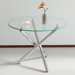 Round Dining Table 80x80x76cm Tempered Glass Metal Legs
