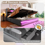 Upholstered Bed 180x200cm with Hydraulic Storage & LED, Grey