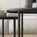 Round Coffee Table, Set of 2 Stackable Side Tables, Wood Look & Metal, Black