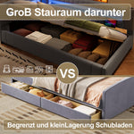 Daybed Sofa Bed with LED Lighting, Hydraulic Storage and USB Charging, Grey Linen