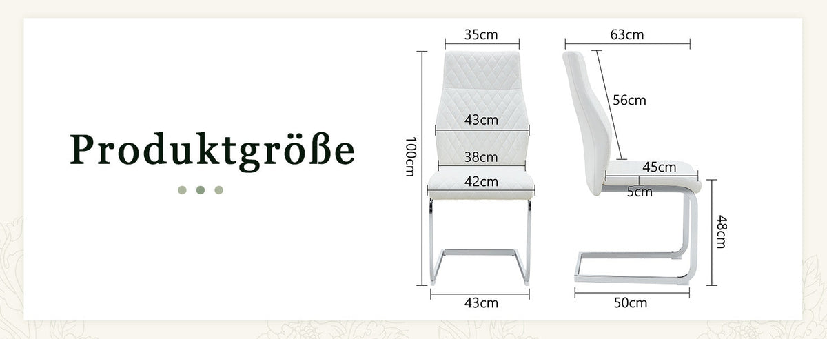 Dining Chair Set of 2 with High Backrest and Padded Seat, White PU Leather and Silver Metal