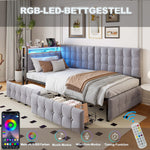 Upholstered Sofa Bed 90x200cm Drawers LED USB Grey