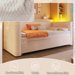 Daybed Sofa Bed 90/180x200cm Pull-out Bed Multifunctional LED Light - Velvet Beige