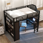 Loft Bed 140x200cm Iron Frame with Desk LED Light Strip Storage Stairs Black