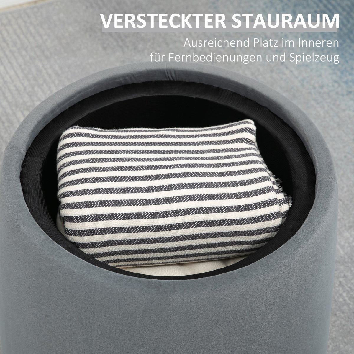 2-in-1 Ottoman with Storage, Removable Lid, Ø44cm x 47.5cm, Gray Velvet