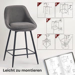 Set of 2 Bar Stools, Upholstered for Kitchen Island & Dining Room, Corduroy & Steel, Grey