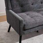 2-Seater Linen Bench with Solid Wood Legs and Button-Tufted Cushion, Natural Linen