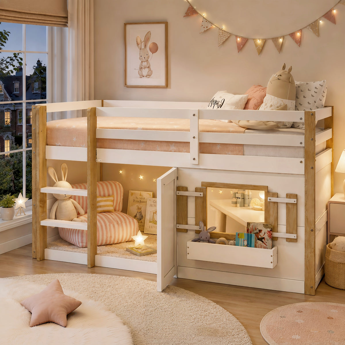 Children's Loft Bed 90x200cm with Ladder & Play Area White