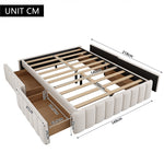 Upholstered Bed 140x200cm with Slatted Base and 4 Storage Drawers, Beige Velvet