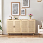Rattan Decorative Storage Cabinet, 158CM 4-Door, Natural