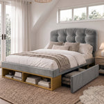 Single Upholstered Bed 90x200 with Drawers, Grey Velvet