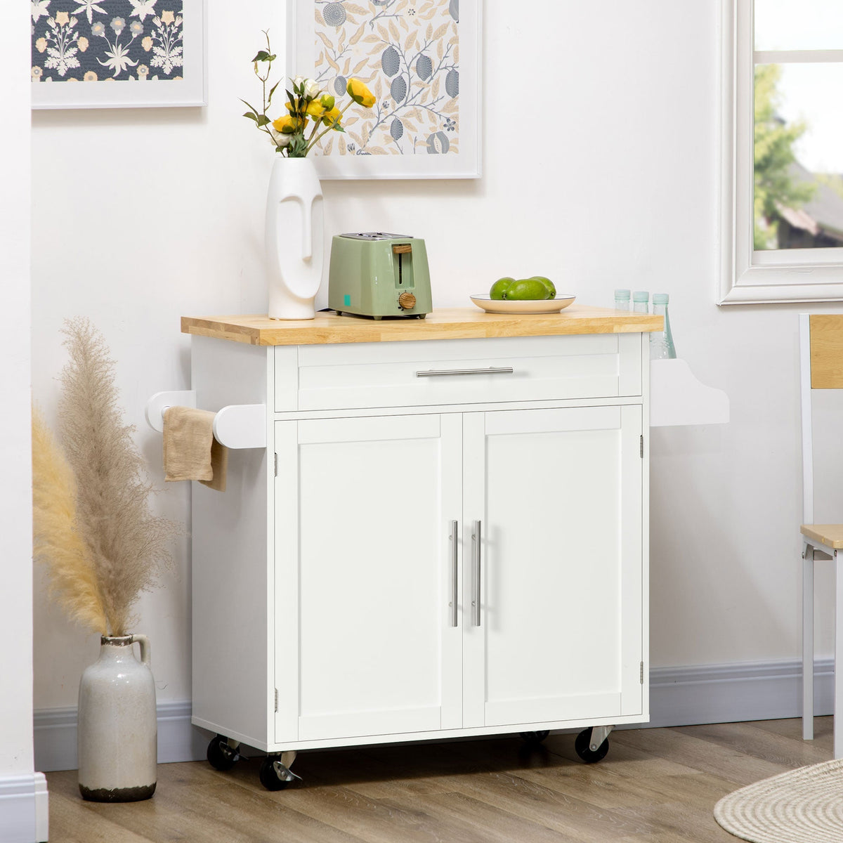 Kitchen Trolley Serving Cart Worktop Spice Rack Towel Rail White