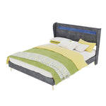 Modern Upholstered Bed 140x200cm with LED Headboard & Mattress, Grey