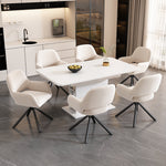 Dining Room Set with Extendable Storage Table and 4 Velvet Chairs, White