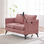 Modern Double Sofa with Storage & Adjustable Phone Holder, Fabric