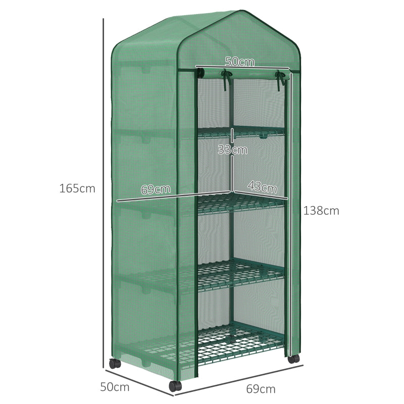 Plastic Greenhouse, 4 Shelves, 69x50x165cm, Green