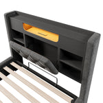 Upholstered Bed 90x200cm LED Hydraulic Storage Grey Linen