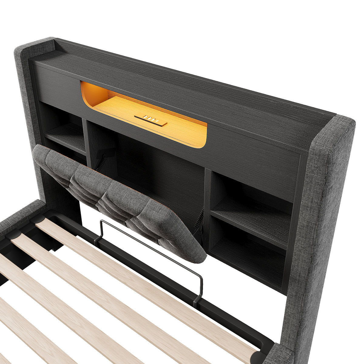 Upholstered Bed 90x200cm LED Hydraulic Storage Grey Linen