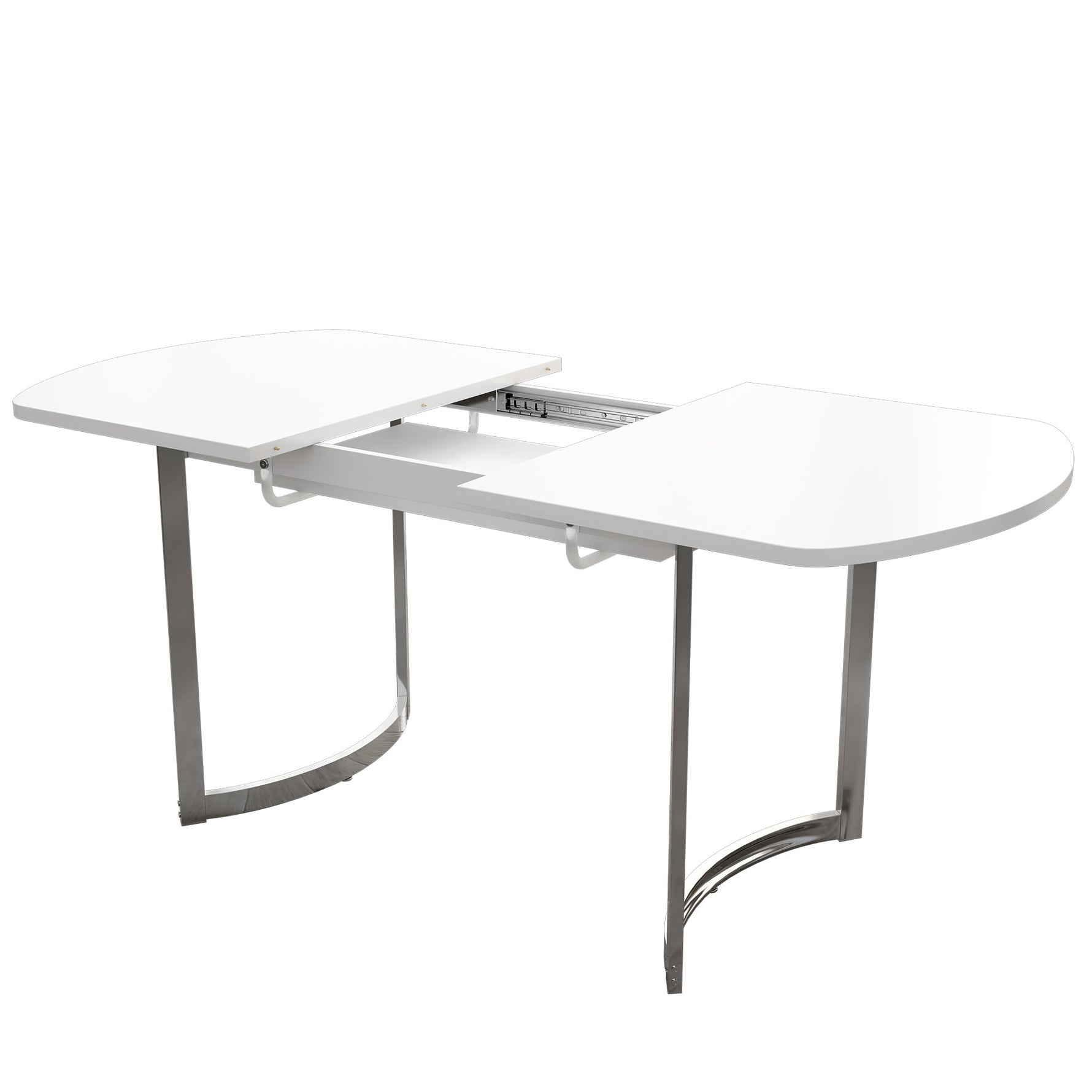 Extendable Dining Table 140/180x80cm 4-6 Seater Modern Silver Metal Legs - White