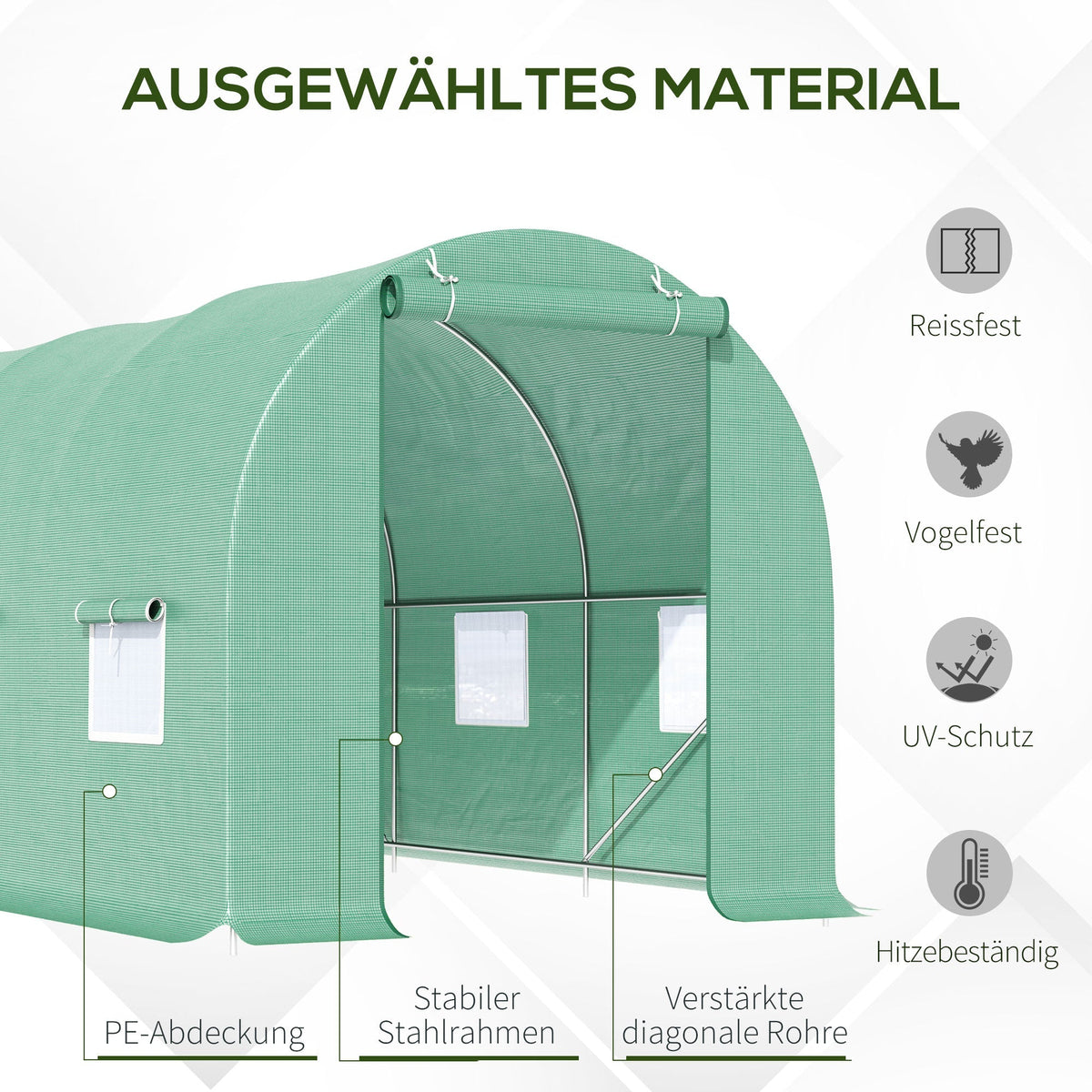 Polytunnel Greenhouse/Tomato Greenhouse with Window 445x190x200cm, Green
