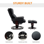 Reclining Armchair with Footstool, Swivel TV Armchair Faux Leather Black