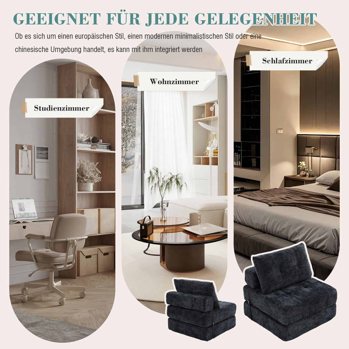 Folding Sofa Bed with Pillows & Backrest, Portable Floor Sofa for Living Room & Bedroom