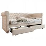 Vintage Upholstered Sofa Bed, 90x200 cm, 2 Storage Drawers, Linen Beige