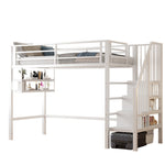 Loft Bed 90x200cm Storage Ladder Shelves - White