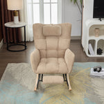 Rocking Chair, Modern Upholstered High Back with Neck Pillow, Brown Fabric