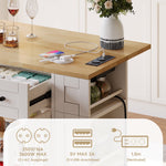 Portable Kitchen Island 120cm Folding Dining Table USB Charging Storage on Casters