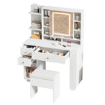 Illuminated Dressing Table with Mirror and Stool, Adjustable Brightness and Storage Drawers, White