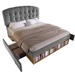 Upholstered Double Bed with Drawers, Storage and Adjustable Headboard, 140x190cm, Grey Velvet