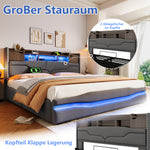 Upholstered Bed 180x200cm with Hydraulic Storage & LED, Grey