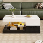 Modern Coffee Table with LED Ambient Lighting, Glass Shelf, High-Gloss Surface, Black and White
