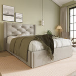 Hydraulic Single Upholstered Bed, 90x200cm, Metal Slatted Frame, Light Gray Cotton