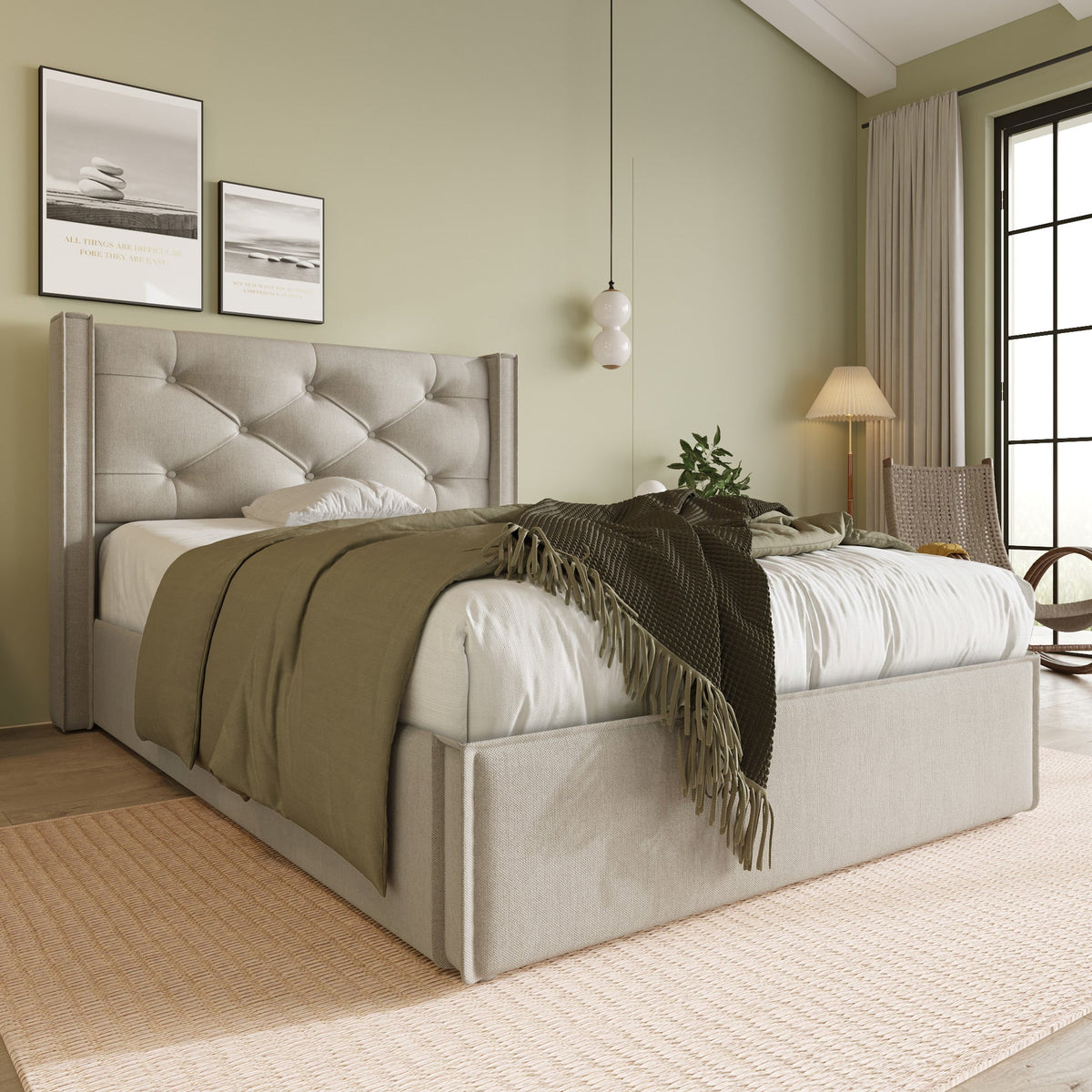 Hydraulic Single Upholstered Bed, 90x200cm, Metal Slatted Frame, Light Gray Cotton