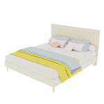 Modern Soft Bed with Soft Headboard & Mattress 160x200cm, Beige