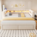 Upholstered Sofa Bed with Pull-Out Bed & Drawers, Beige Velvet