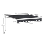 Folding Arm Awning Electric 2.5x2m Hand Crank Remote Control Aluminium Grey