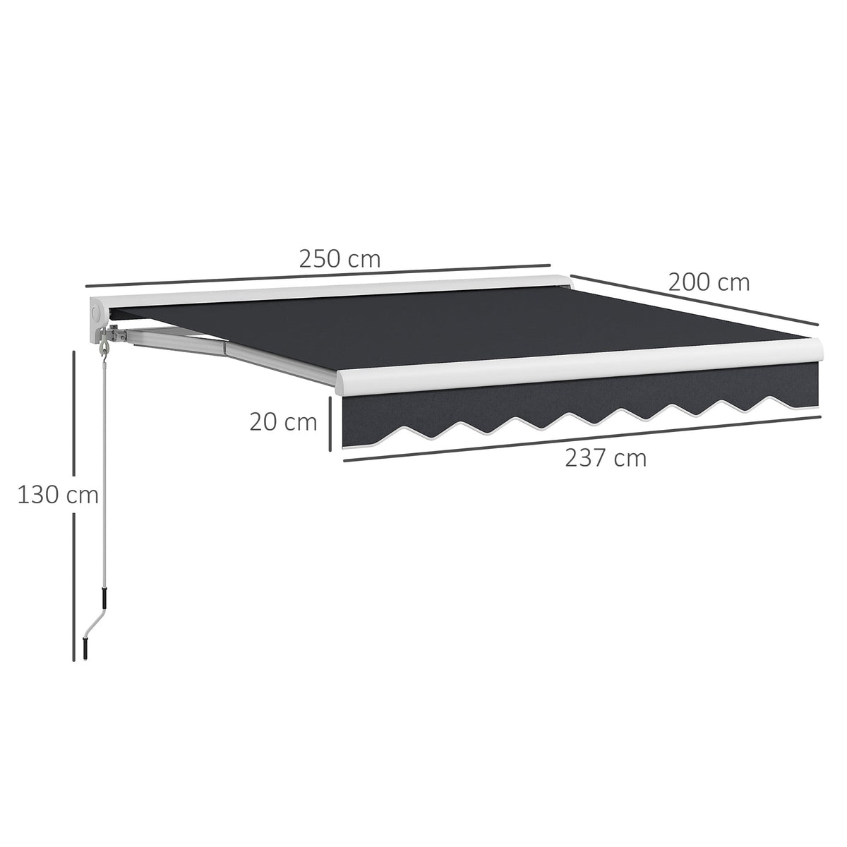 Folding Arm Awning Electric 2.5x2m Hand Crank Remote Control Aluminium Grey