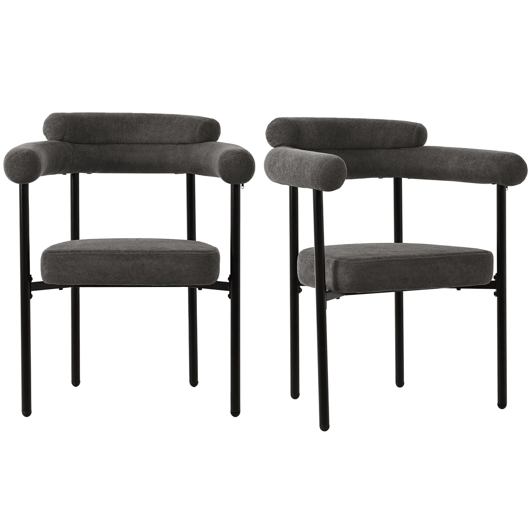 2 Dining Chairs Modern Simple Comfortable Ring Seats Dark Grey Suede Fabric