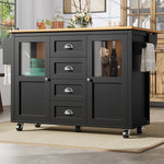 Extendable Kitchen Island Mobile Storage Drawers Spice Rack - White/Black