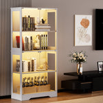 Four-tier Glass Display Case with Storage, LED, Smart Sensors, Dustproof - White