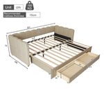 Upholstered Daybed Sofa Bed 90x200cm Extendable with 2 Drawers Storage USB Port beige chenille
